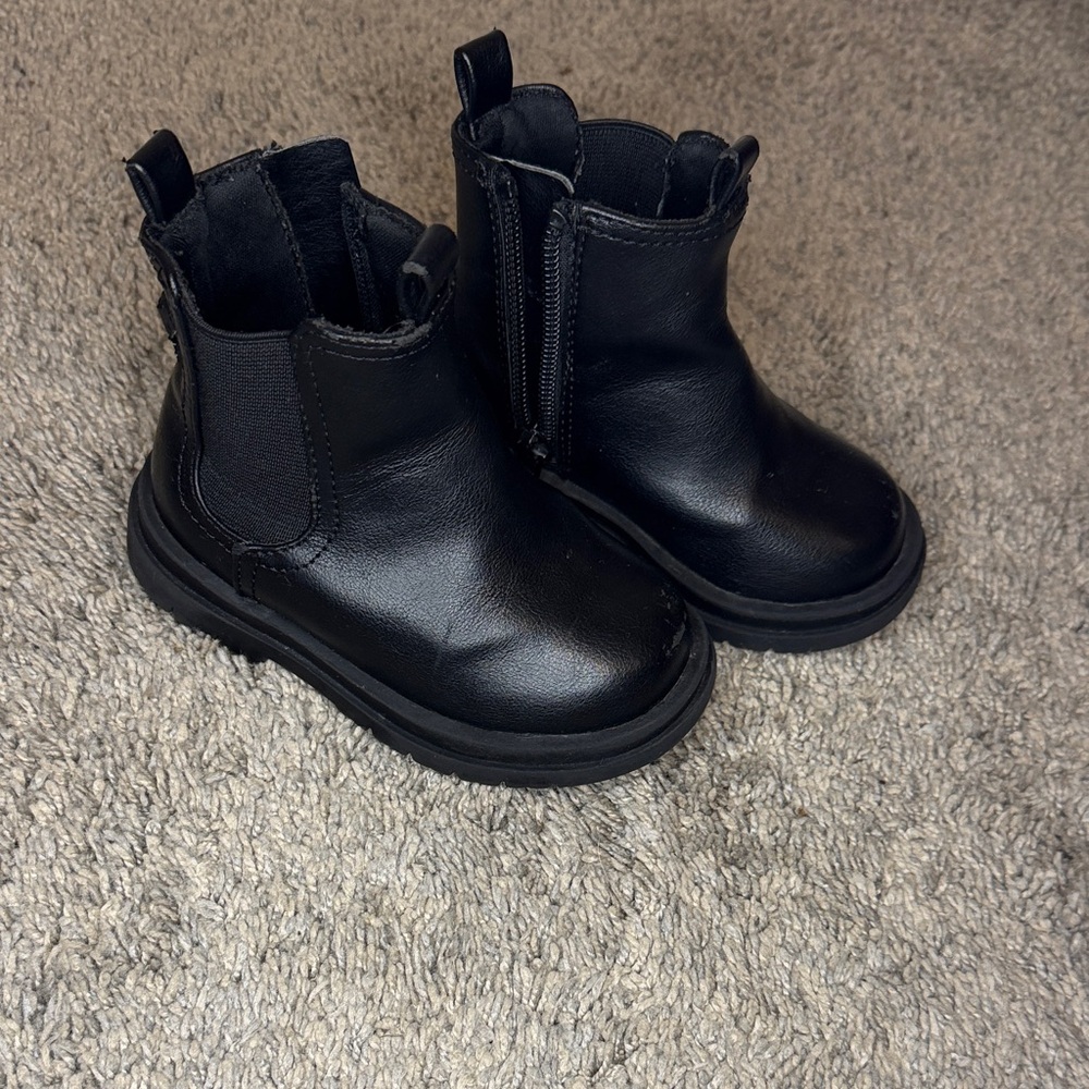 Toddler Black Leather Boots, Size 5
